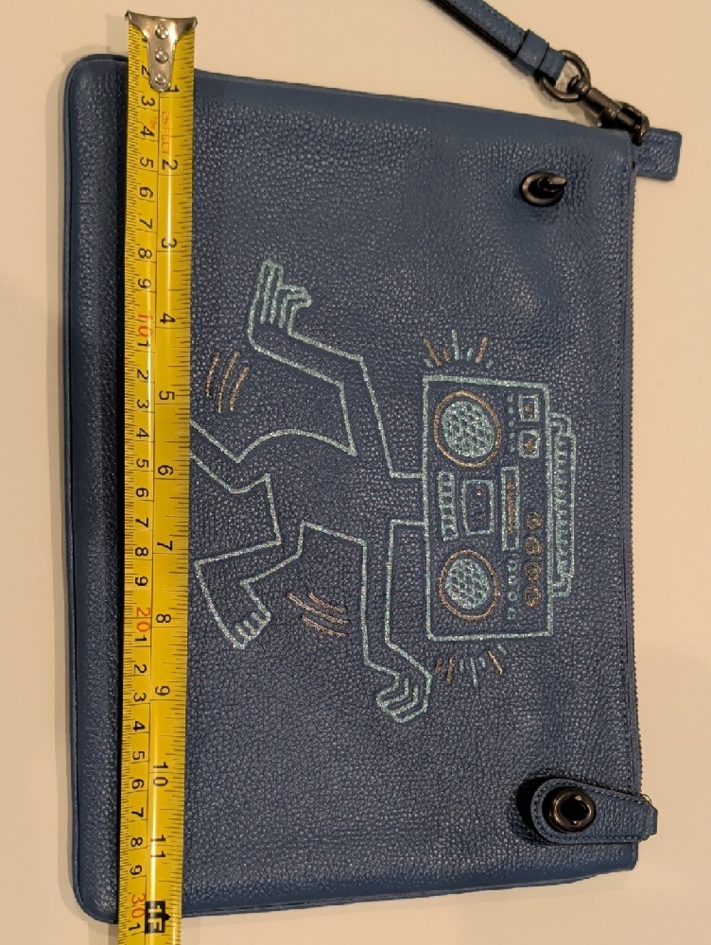 Navy Leather Wristlet Clutch with Boombox Embroidery Limited Edition - Picture 3 of 9